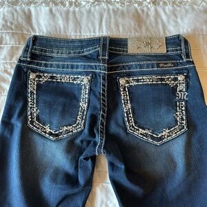 Miss Me Women's Dark Blue Boot Cut Jeans with White Embellishments